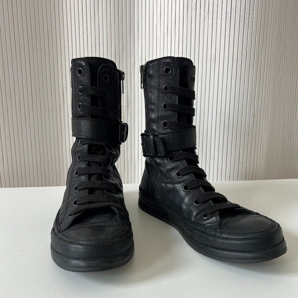 Ann Demeulemeester High Top Buckle Leather Sneakers